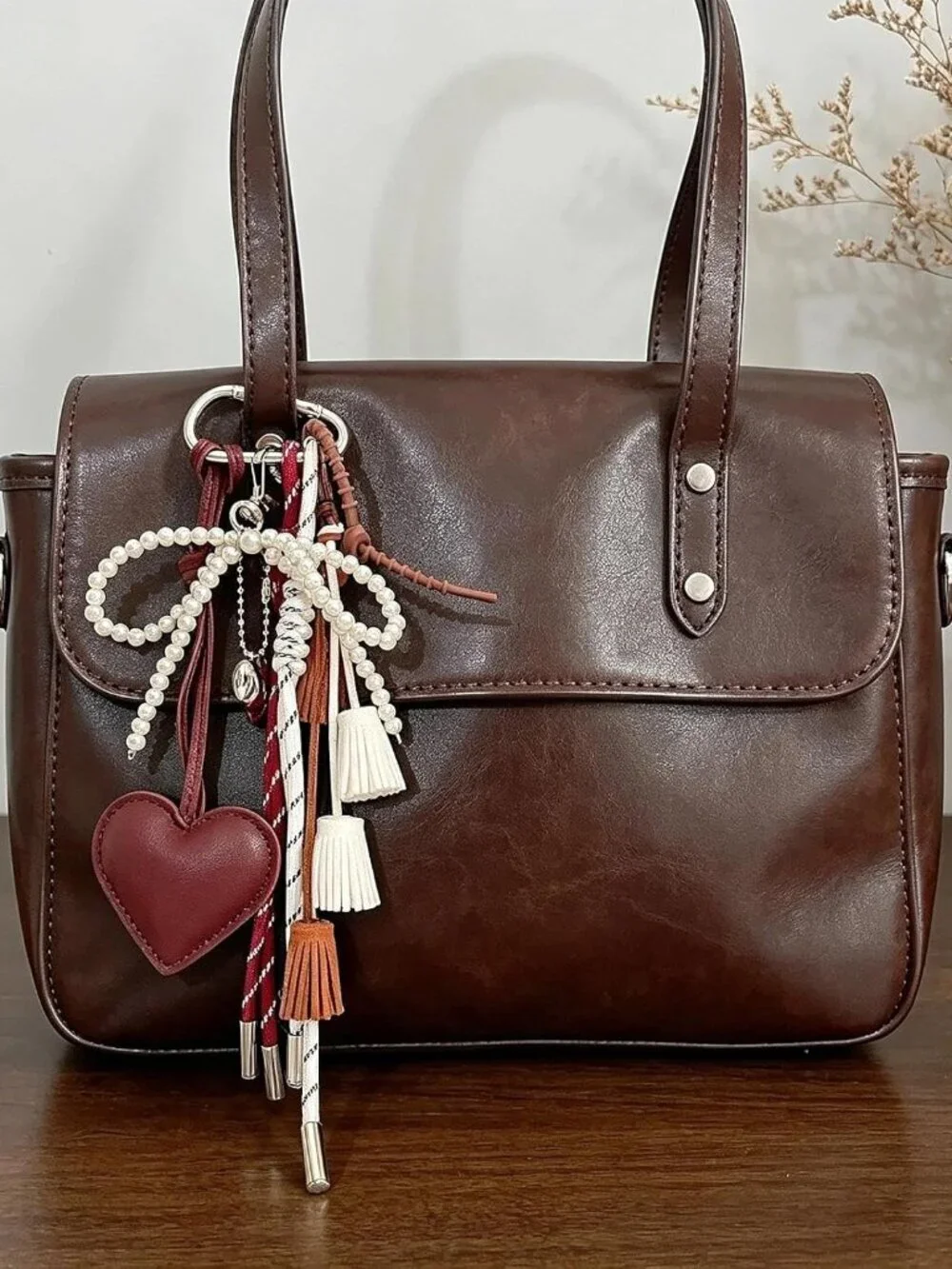 Heart Tassel Bow Beaded Braided Keychain Bag Charms for Handbag Purse Backpack A